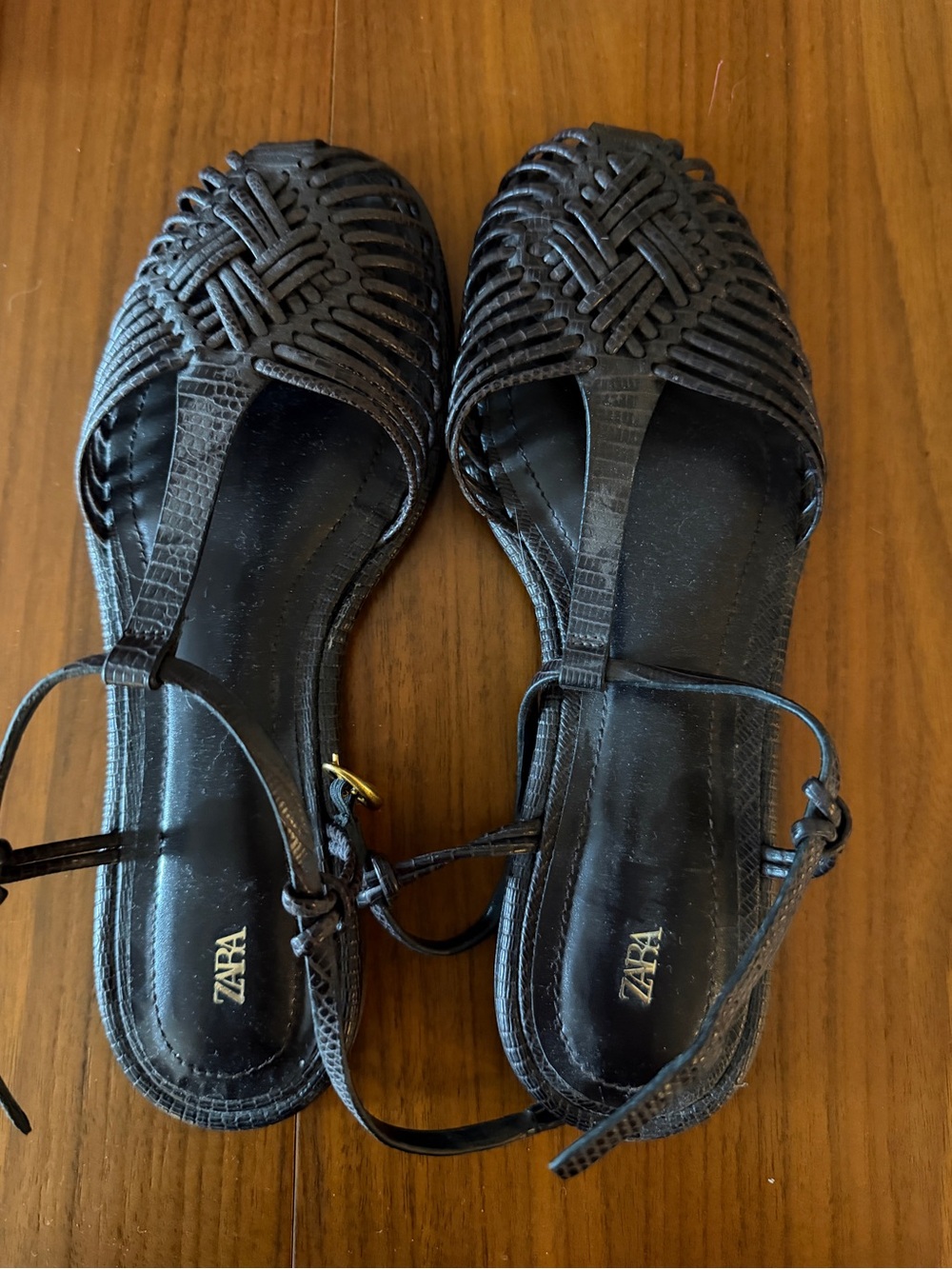 ZARA Chocolate Woven T-Strap Sandals